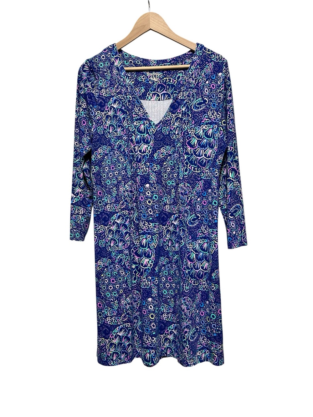 Lilly Pulitzer Aubrey Dress Womens Size L UPF 50+ Lapis Lazuli Take It Slow